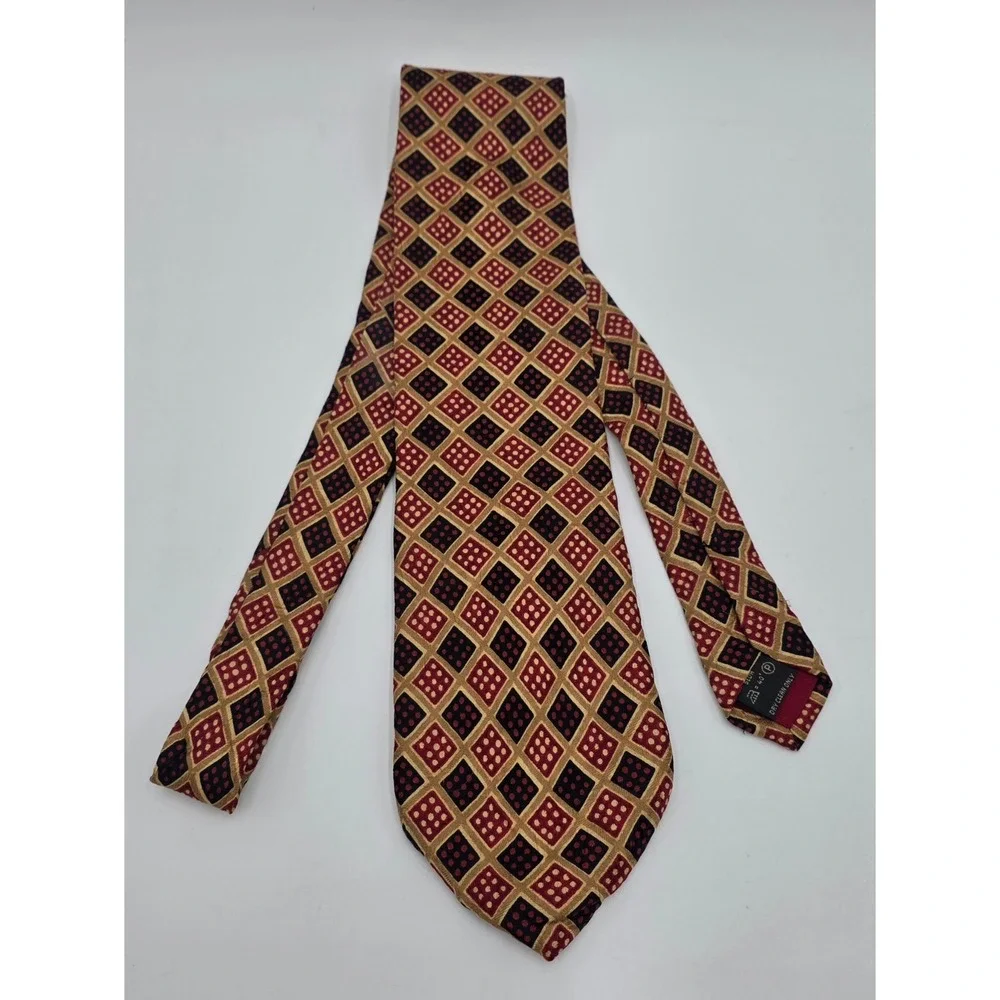 Ermenegildo Zegna Silk Tie Burgundy Gold Navy Geometric Diamond Made in Italy